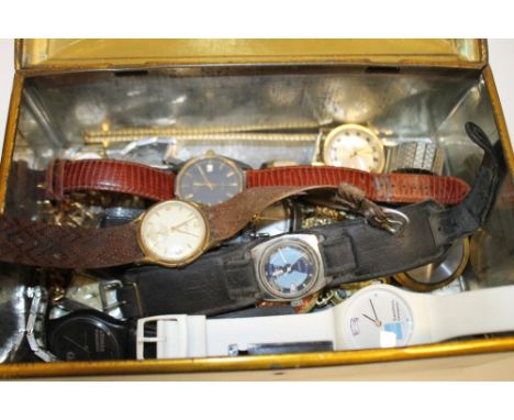 A TIN OF VINTAGE WRISTWATCHES TO INCLUDE A ROTARY EXAMPLE 