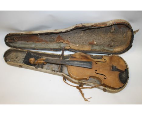 A CASED VINTAGE VIOLIN WITH A ONE PIECE BACK  INNER LABEL READING MARCUS BERINI