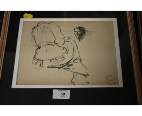 A FRAMED AND GLAZED PENCIL SKETCH BY WALTER WESTLEY RUSSELL