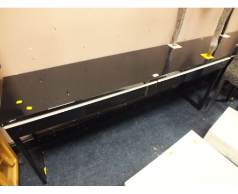 A MODERN BLACK GLOSS 2 DRAWER CONSOLE TABLE W 180 CM