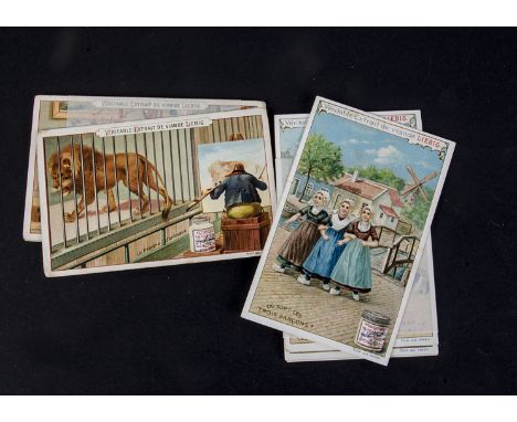 Liebig Cards, Misc., Painters Caricatured (F249), Puzzle Pictures XIII (F594), Duelling (F625), Dreams (F647), Commerce (part