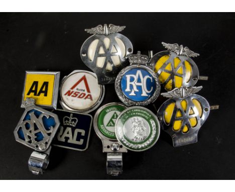 Motoring, a collection of AA and RAC badges, including three 1950/60,s AA and a square 1970 badge three versions of RAC badge