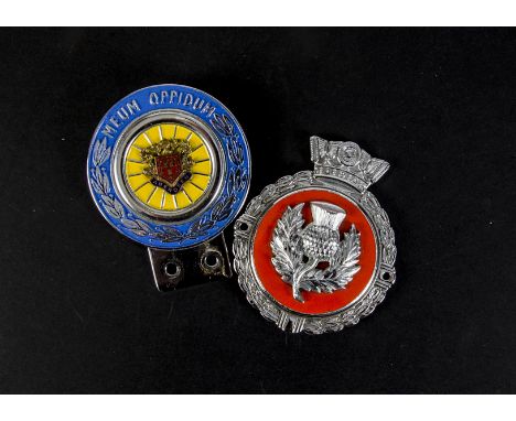 Motoring,  a vintage Scottish Thistle grill badge, by J.R.Gaunt, with chrome thistle mounted on red enamel boss in standard c