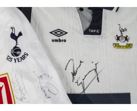 Tottenham Hotspur, a signed Paul Gascoigne shirt framed and glazed 17" X 25" plus a Mansion logo shirt with 17 signatures XLP