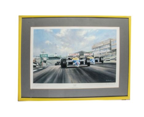 Motor Racing, a F1 print "True Brit" by Alan Fearnley of Nigel Mansell winning the 1986 British Grand Prix at Brans Hatch in 