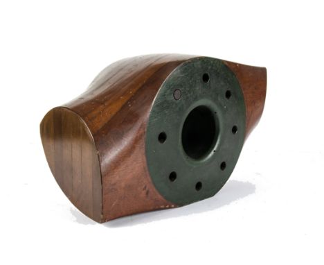 Aviation, a vintage plane propeller centre boss, having the blades cut away. In laminated mahogany. Stamped WD ( War Dept) wi