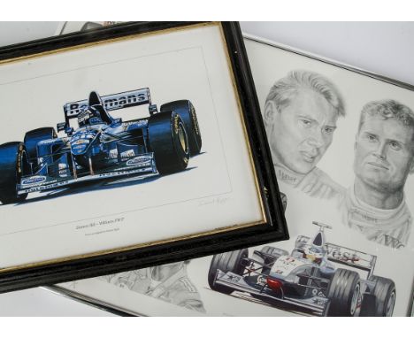 Motor Racing, a series of three prints inc,  1996 Australian Grand Prix, Damon Hill, Williams FW17 by Robert Egan signed Lt E