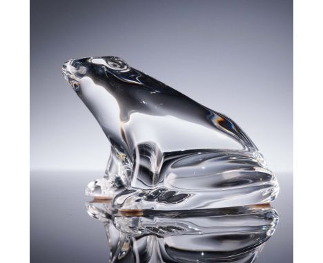 This Baccarat crystal figurine captures the essence of a frog in a seated, alert pose, sculpted in brilliant clear crystal. T