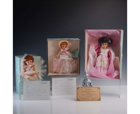 Charming collection of four Madame Alexander collectible dolls and figurines, each presented with original packaging and Cert