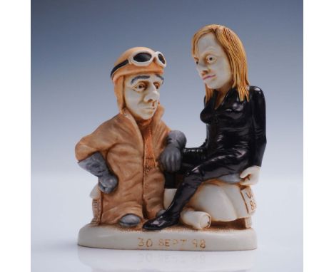 Whimsical Harmony Kingdom figurine titled Leather Anniversary, crafted in marble resin and marked with a copyright date of 19