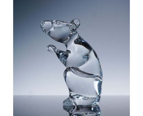 This Baccarat crystal figurine features a charming rat captured in a poised, alert stance with upright posture and delicately
