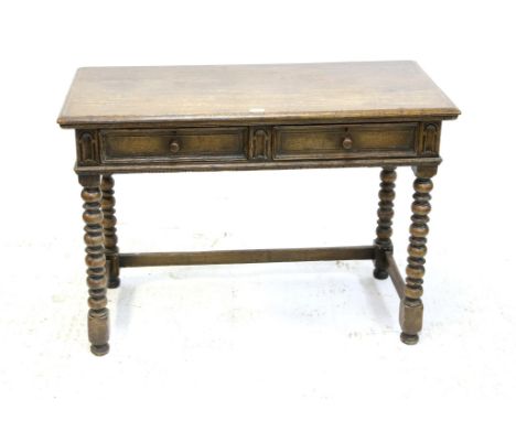 Oak side table, with panelled twin frieze drawers, on bobbin turned legs, 20th century, H76 W107 D49 cm