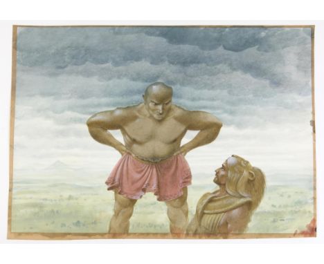 BBC Zig Zag, Greek myths, Paul Birkbeck 1939-2019, Hercules  with Atlas,  32 x 47 cms. not signed, 1985-6 first broadcast for