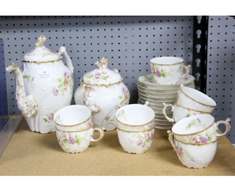 Early 20th century French porcelain part coffee serviceCondition Report:  hairline crack to knop of teapot, one cup with hair
