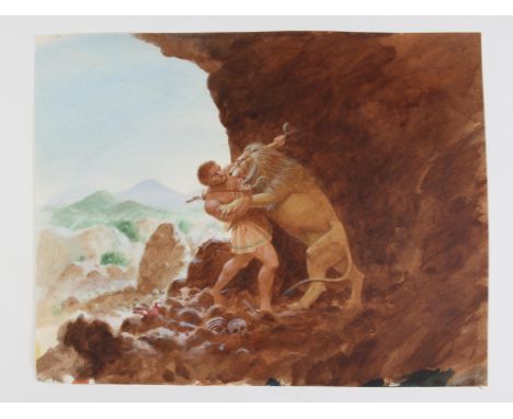 BBC Zig Zag, Greek myths, Paul Birkbeck 1939-2019, Hercules fighting the animal on his first labour to kill the Nemean lion, 