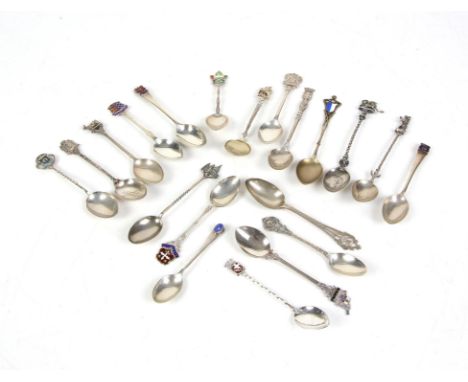 Collection of silver and other "Souvenir" tea spoons, ( gross weight 8.5oz approx. ) Silver ring box Birmingham 1920, gross w