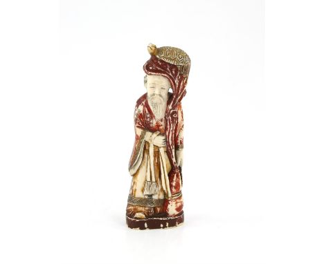 A Japanese Okimono , Meiji Period Circa 1890 Carved Ivory representing man with a turtle 16.7 X 5..5 cm, Comes with a Dutch c