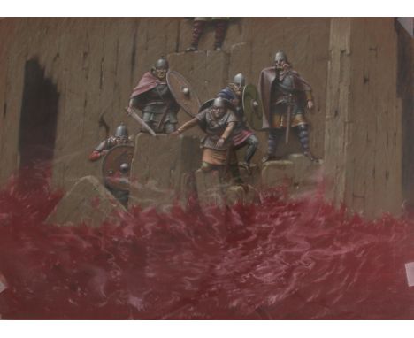 For Case TV, The Story of Beowulf illustrated by Paul Birkbeck 1939-2019, Beowulf's soldiers at Grendell's lake, 37 x 50 cms.