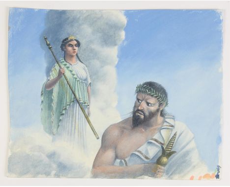 Paul Birkbeck 1939-2019, Gods, Zeus and Hera on Mount Olympus,26 x 33 cms, not signed,ABOUT PAUL BIRKBECK; an appreciation, w