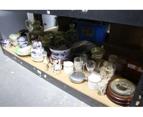 Victorian green and white tea wares, coffee cans, barometer and other ceramics 