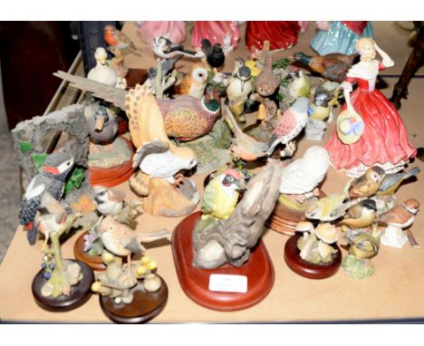 Royal Worcester figures of a Blue Tit, Marsh Tit and Gold Crest, 6.5 cm high, four Goebel figures of birds, various other res