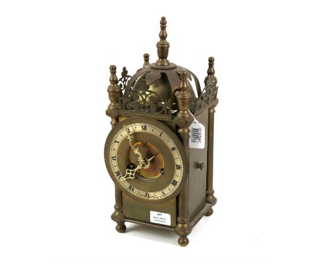 Reproduction brass lantern clock with Smiths two train movement H37cmSold on behalf of Debra charity