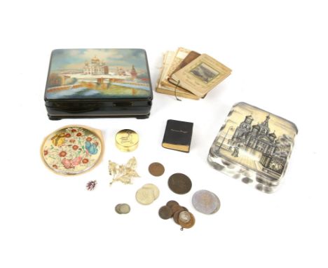 Two Russian lacquered boxes,"Assumption Church" by G, Larishev, 19cm x 15cm x 5.5cm, and "Church of Spilled Blood" by Budgari