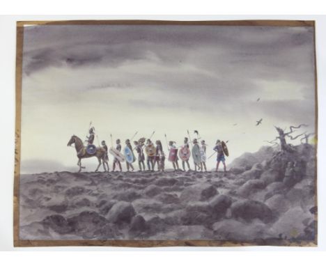 BBC Zig Zag, The sword in the stone, ill, Paul Birkbeck 1939-2019, an adaption of the novel by T H White, A column of soldier