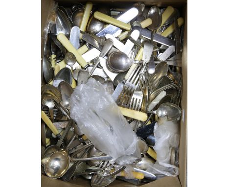 Large collection of silver plated and stainless steel loose flatware