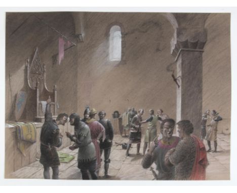 Paul Birkbeck 1939-2019, Classical figures arguing in a castle hall 41 x 55 cms, not signed,ABOUT PAUL BIRKBECK; an appreciat