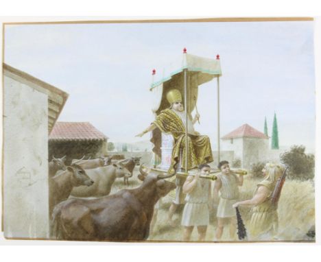BBC Zig Zag, Greek myths, Paul Birkbeck 1939-2019, Hercules with King Augeas, who kept 3,000 oxen, being carried on a litter;
