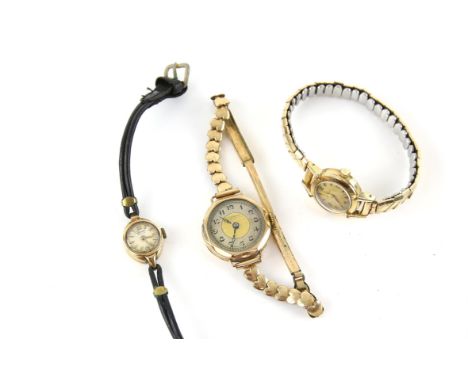 Omega, a ladies' gold plated wristwatch, circular dial with Arabic numerals and baton hour markers, powered by an Omega manua