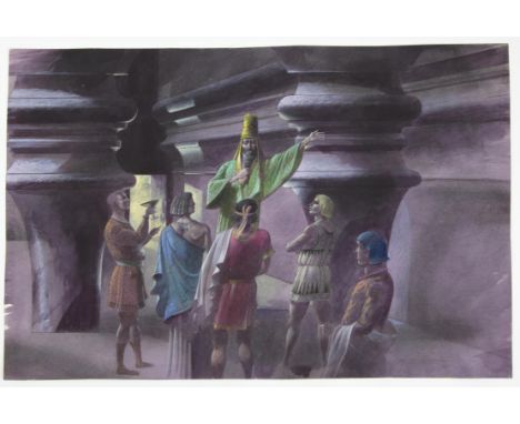 BBC Zig Zag, Greek myths, Paul Birkbeck 1939-2019, Perseus with four others being spoken to by King Polydectes of Serifos wea