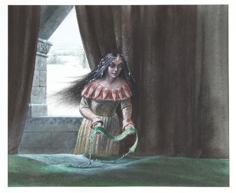For The British Council, Gawain and the Green Knight (JRR Tolkein), ill, Paul Birkbeck 1939-2019,  The Lady of the castle pre