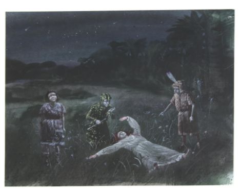 Jackanory, Peter Pan, ill.Paul Birkbeck 1939-2019, written by J M Barrie,  read by Jan Francis, The injured Wendy lying on th