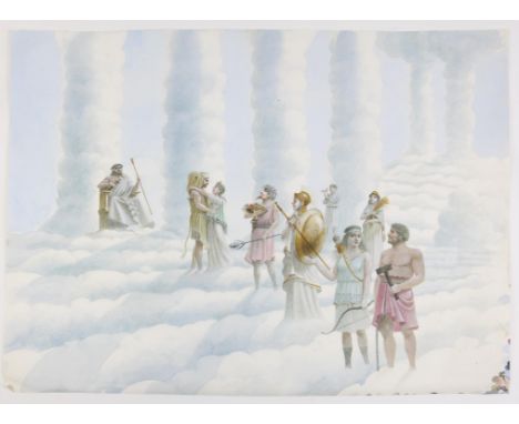 Paul Birkbeck 1939-2019, Mount Olympus with Zeus and other Gods, 30 x 50 cms, not signed.ABOUT PAUL BIRKBECK; an appreciation