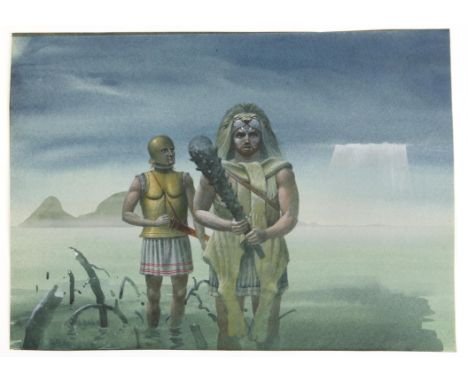 BBC Zig Zag, Greek myths, Paul Birkbeck 1939-2019, Hercules with a soldier at the edge of a lake, 28 x 39 cms. not signed, 19