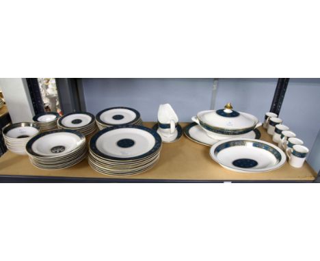Royal Doulton Carlyle part dinner service comprising, 10 x dinner plates, 10 x side plates, 10 x desert plates, 9 x soup bowl