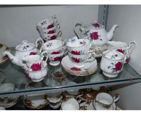 A Royal Albert 'Sweet Romance' tea service for six plus extra cups, saucers and tea plates, plus teapot for one, cream jug, s