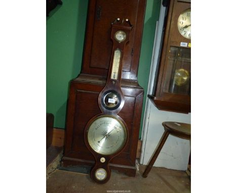 A Boxwood strung Mahogany/Walnut cased mercury five-point Banjo barometer by P. Nolfi, Taunton with hygrometer, thermometer, 