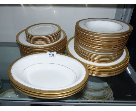 An eight setting Royal Worcester 'Davenham' dinner service, with dinner, breakfast, side and tea plates, soup bowls and servi