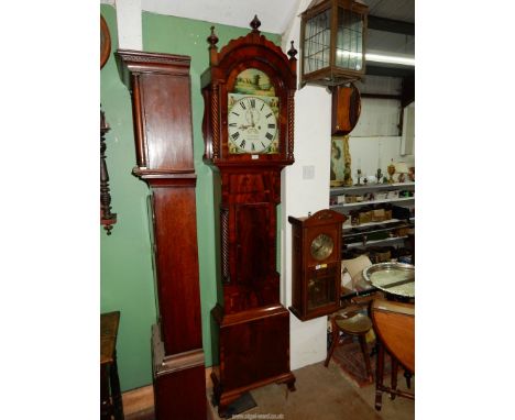 A cross-banded Mahogany cased eight day Longcase Clock, the painted face with Roman numerals, F. Eschle, Aberdare, inset seco