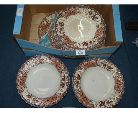 A quantity of Copeland Late Spode including 'May' meat plate, dinner plates and soup bowls.