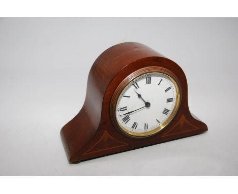 An attractive Mahogany/Walnut cased Mantel Clock of compact dimensions with inlaid decoration, the "Bureen" Swiss made moveme