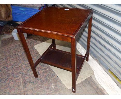 A square dark oak Occasional Table, the legs united by lower shelf, 19 1/2'' x 19 1/2'' x 26 1/4'' high.