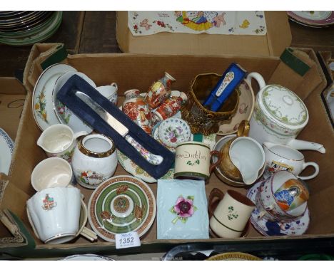 A quantity of china including an Aynsley teacup, Royal Grafton bread knife, Adderley floral trinket box,, Sylvac pot etc.