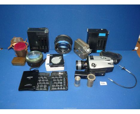 A quantity of mixed photographic and film equipment including Pathescope 'H' cine camera and Prince Colour-camera etc, some a