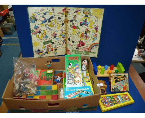 A quantity of vintage games including Noddy's Ring Game, Tiddly Winks, Dominoes, Enid Blyton's 'Journey Through Fairyland' ga