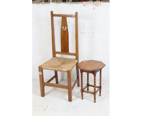 In the manner of William Birch, Art Nouveau Oak Chair with rush seat 45.5cm wide x 112cm high together with Early 20th centur