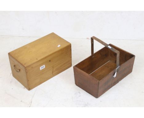 Small vintage pine tack box, together with a vintage produce trug from Guernsey (2) 